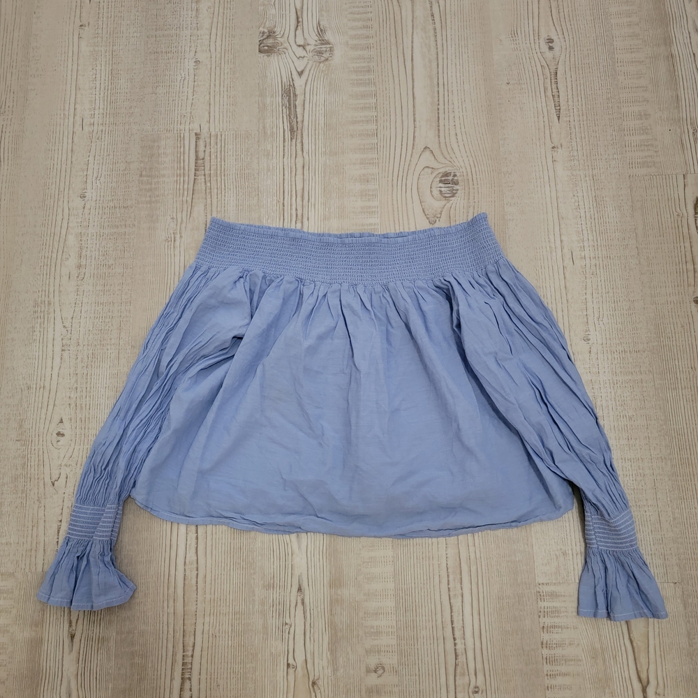 Mango Pale Blue Off The Shoulder Smocked Peasant Top Medium